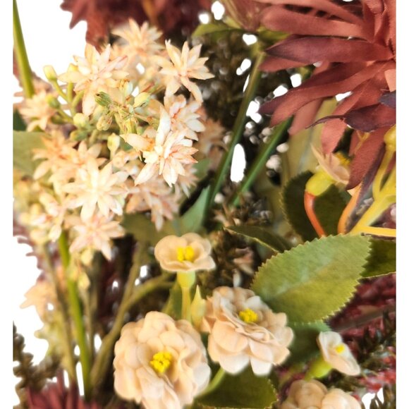 Hand Tied Artificial Flower Bouquet With Burgundy Purple Cream and Green Tones - Picture 5 of 15